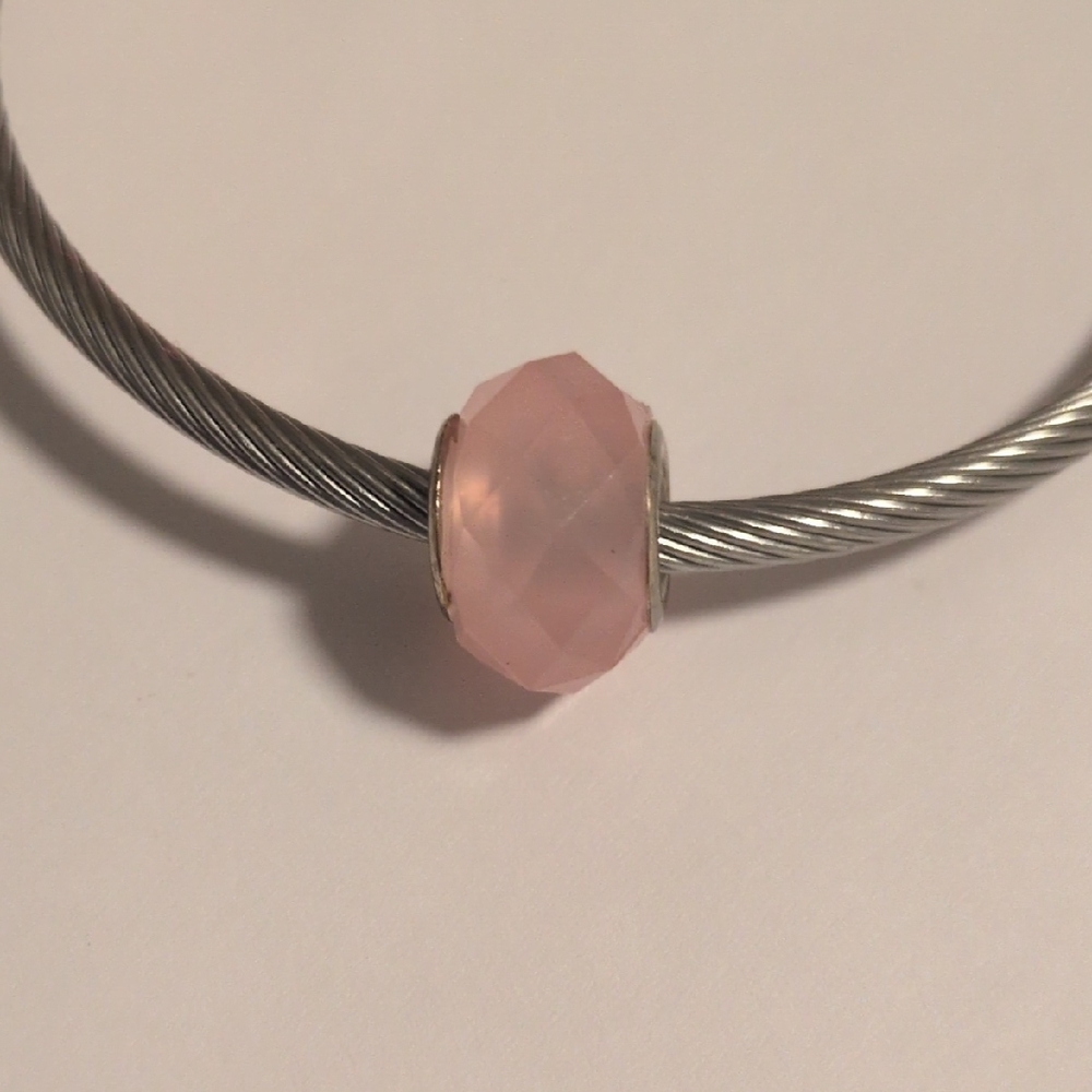 Silver Pink Faceted‎ Charm for Pandora Style Bracelet